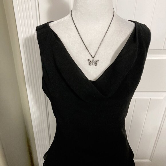 JOSEPH RIBKOFF Black sleeveless cowl neck tiered a-line dress ~ SMALL goth dress - Picture 3 of 15